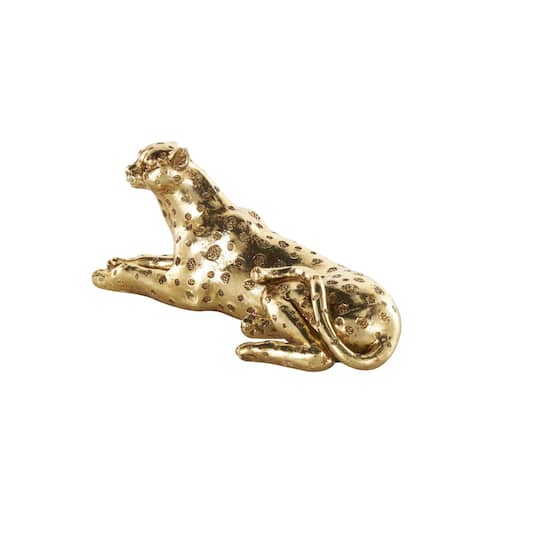 7.75" Gold Resin Laying Leopard Sculpture with Textured Spots